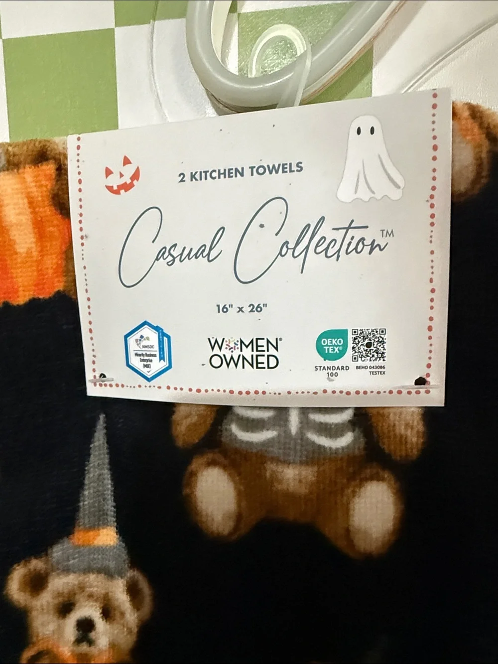Halloween Teddy Bear Kitchen Towel Set - Black & Orange